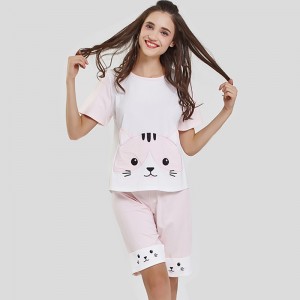 Женский модальный трикотаж пижамы для кошек с вышивкой